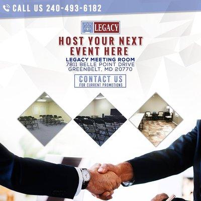 Host your next event with Legacy Meeting Room!!!