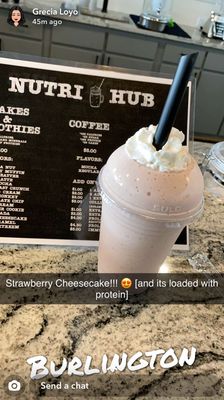 Another Snapchat friend trying our strawberry cheesecake meal replacement.