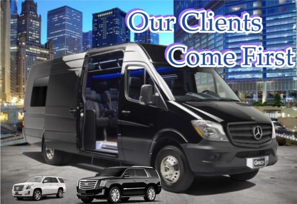 Our fleet include Mercedes Sprinter and Luxury Cadillac Escalade SUV