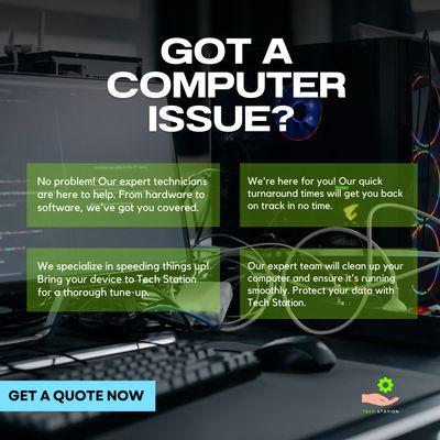 Having computer issues? We've got you covered! From hardware fixes to software solutions, our experts will get your computer back up!