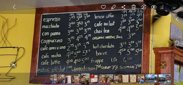 Coffee menu