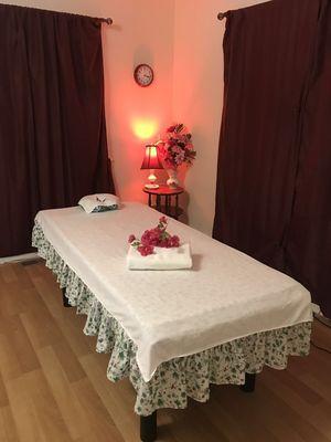 Massage table in treatment room