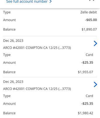 Bank statement showing the transactions