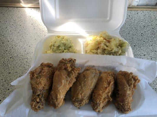 Fried Chicken, Potato Salad, and Fried Cabbage