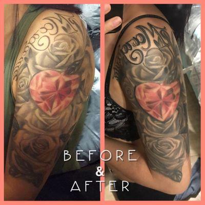 Before and after James Brought my tattoo back to life!