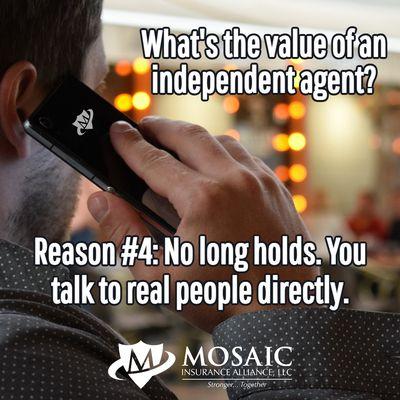 Mosaic Insurance Alliance in Lynnwood, WA answers your calls directly. If your agent isn't available, setting up a call back is fast & easy.