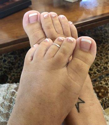 French tip pedicure with pink clear coat