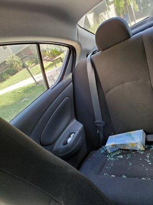 My car that was broken into, thats the window they fixed