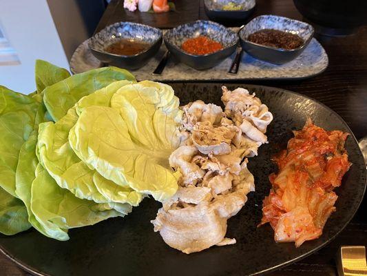 This was supposed to be a pork belly lettuce wrap. I only could eat one bite unfortunately.