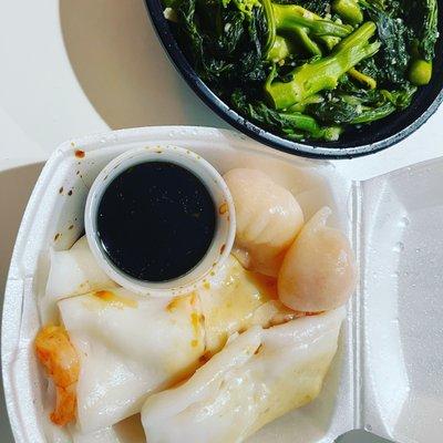 Shrimp Dumplings Shrimp rice roll  Chinese broccoli