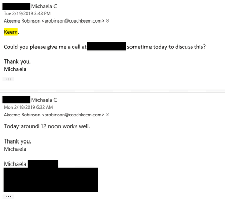 2/18/19 - we had a call planned for 12 noon that was confirmed via text; I called him and got no response; emailed him again w/o response