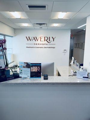 Greeting desk upon entering Waverly Dermspa!