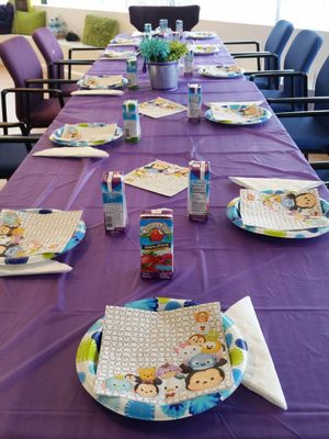 Birthday party set up at H2K -- we brought the Tsum Tsum napkins! :)