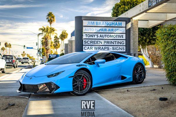 Lamborghini Huracan full color change wrap in Avery Gloss Smoky Blue