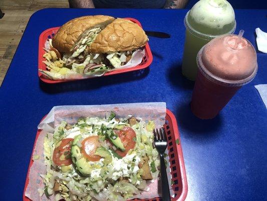 Flautas, torta, and aguas frescas