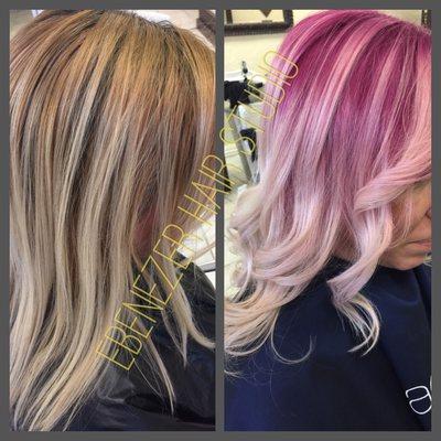 Pink color and balayage