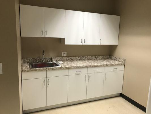 Elmhurst, IL office kitchen cabinet and countertop replacement.