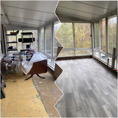 Leveled concrete sunroom and added lvp flooring