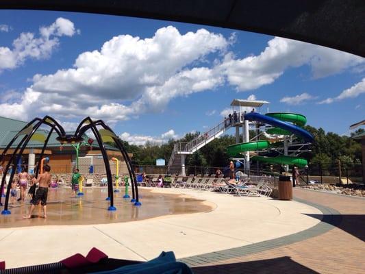 Slide at waterpark...  No food allowed at tables.