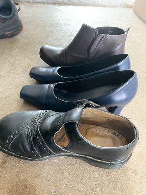 Repaired: one buckle, two heels, and one seam