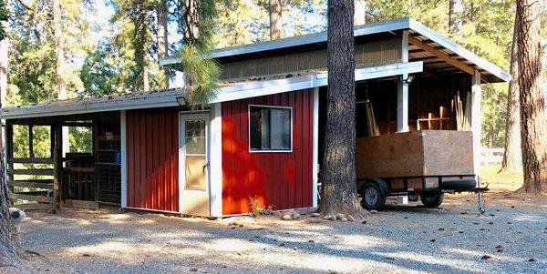 The utility barn from the front