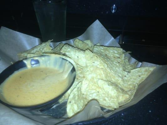 Chips, queso and the Mango Mojito Soda