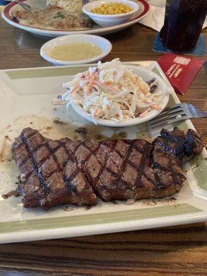 Sirloin strip steak with coleslaw