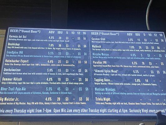 Beer tap menu