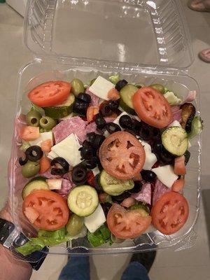 Cheap black olives, not the kalamata olives advertised. Again!!!!...and no salad dressing? What kind of salad doesn't come with dressing?