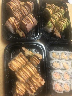 Tempura dragon roll and spicy crab roll away so popular by hibachi express