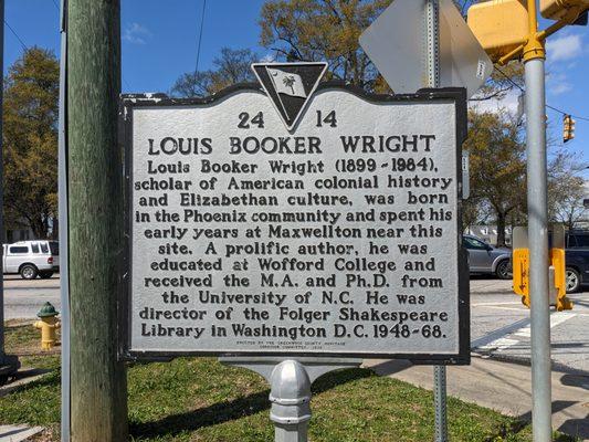 Louis Booker Wright Historical Marker, Greenwood