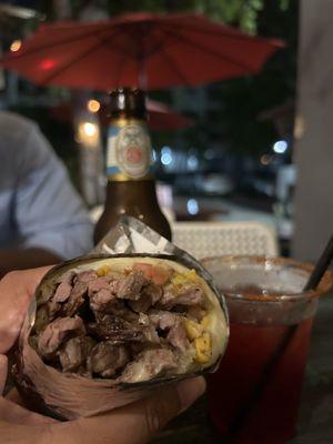 Burrito percheron and hibiscus margarita