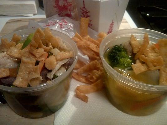 Yummy broth based soups with won ton toppings to crunch on!