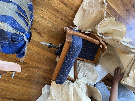 Our kitchen chairs had arms and casters torn off.