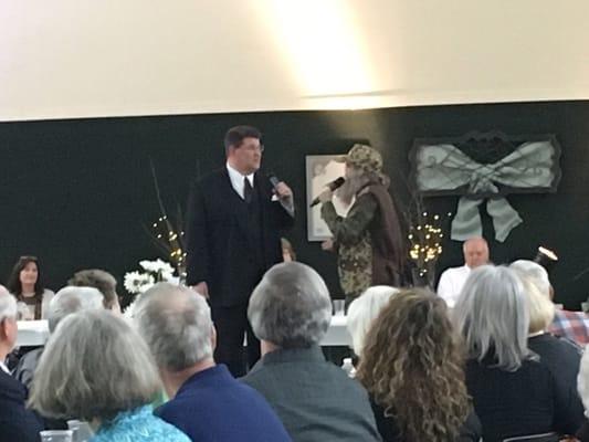 One of the ministers (Burke Brack) emceed the leadership dinner, while his wife (Leslie) entertained dressed as Uncle Si from "Duck Dynasty"