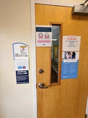 Inside. Entrance to UNC Urgent Care at Carolina Pointe II.