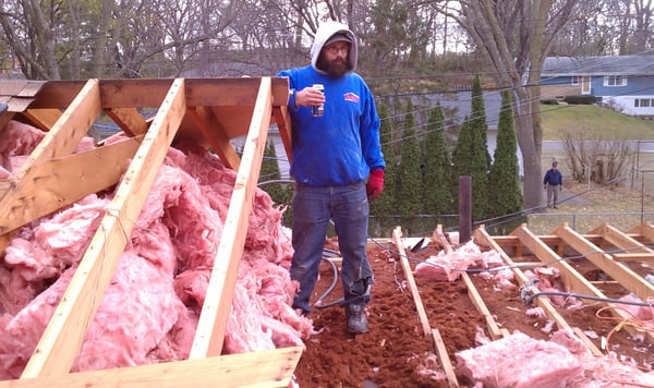 Taking a break after tearing off roof rafters damaged in tornado in Golden Valley - Mpls border