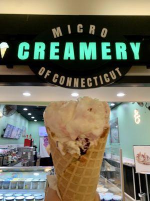 Waffle Cone with Blueberry Cheesecake & Raspberry White Chocolate Chip