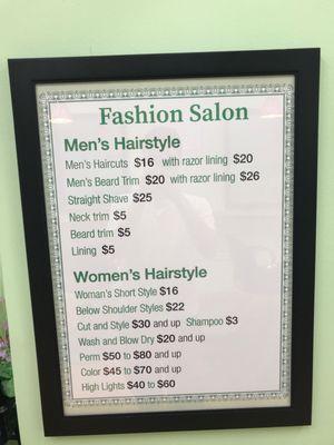 Fashion Salon's menu