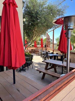 Outdoor patio with glass and heaters