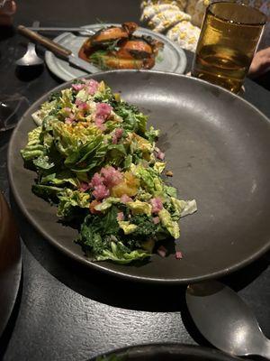 Charred kale and little gem salad