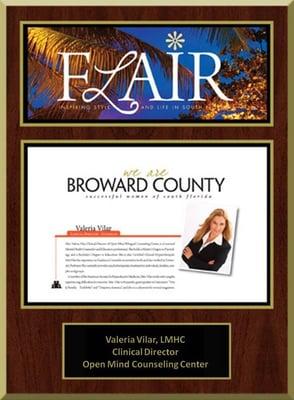 VALERIA VILAR HAS BEEN RECOGNIZED "SUCCESSFUL 
 WOMAN OF SOUTH FLORIDA"
 BY FLAIR MAGAZINE