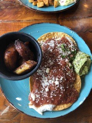 Huevos rancheros and the most delicious fried plantains