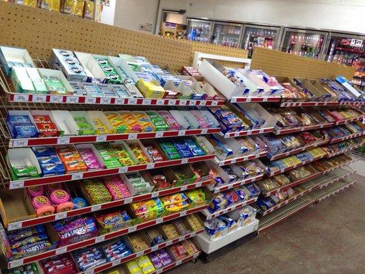 Two shelves of candies