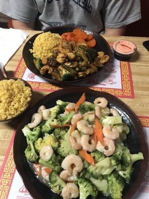 Shrimp and broccoli (large) and hibachi "steak"