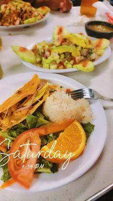 Taco Gobernador and tostada de camaron