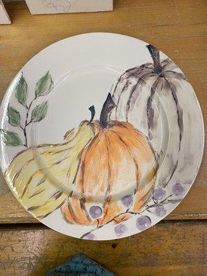 Hand-painted pumpkin plate....only took about 30 minutes.