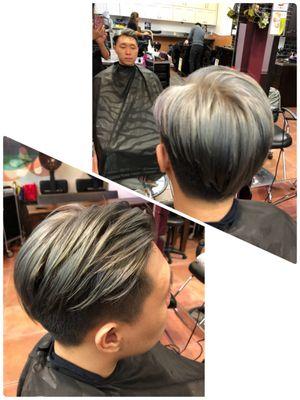 Asian black hair dyed to silver done by Liudy