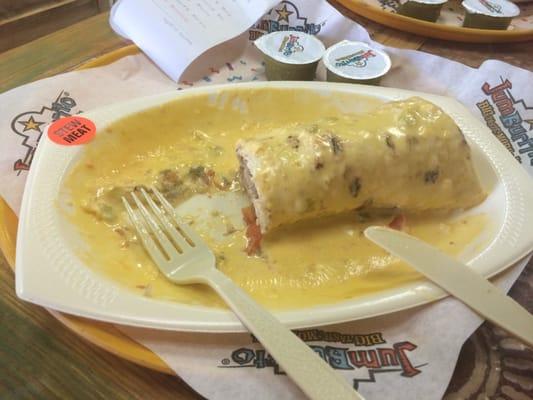 Stew meat burrito smothered in queso! Yummy