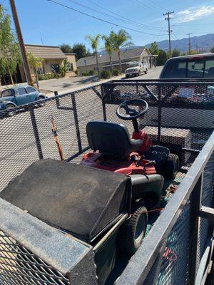 Lawn mower picked up in Newhall, CA and delivered to Castaic, CA.